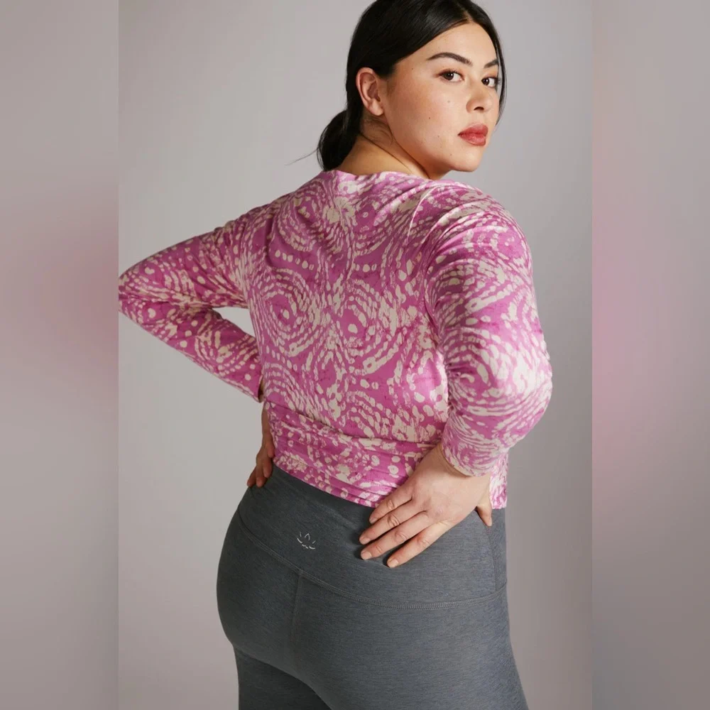 Daily Practice by Anthropologie Cropped Wrap Top in Hot Pink Print Size L - Picture 2 of 14